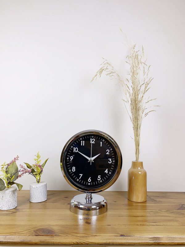 Krom Metal Gece Siyahı Masa Saati 25×20 cm