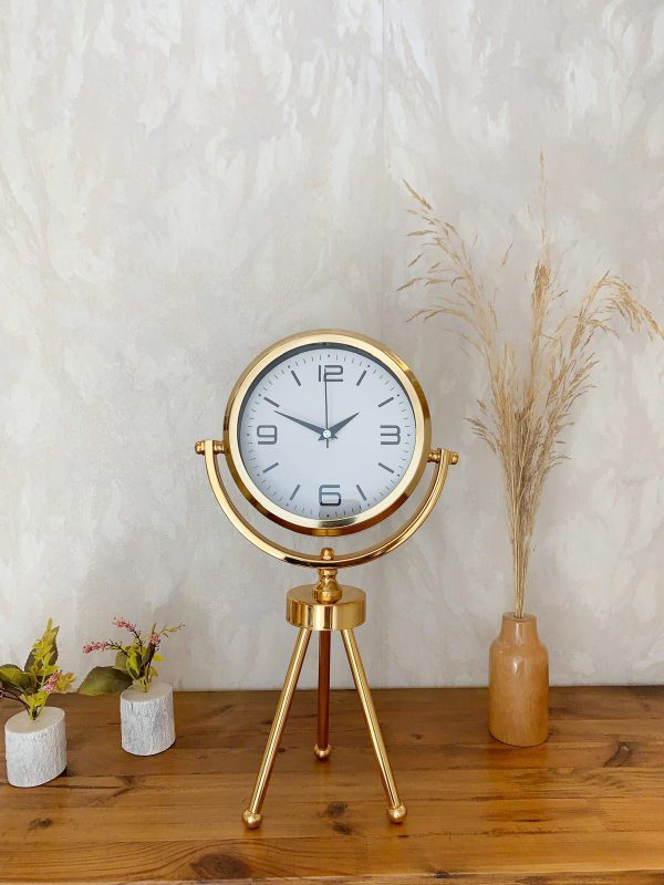 Gold Metal Mini Tripod Desenli Roma Rakamı Masa Saati 45×26 cm