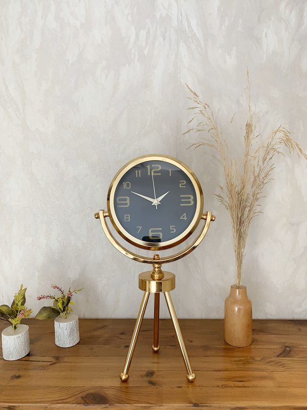 Gold Metal Mini Tripod Siyah İnci Masa Saati 45×26 cm