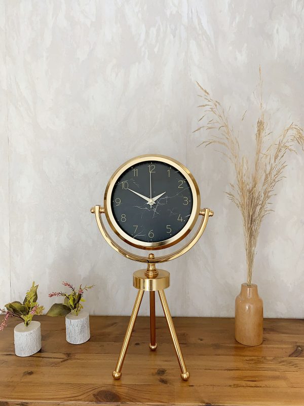 Gold Metal Mini Tripod Mermer İlhamı Masa Saati 45×26 cm
