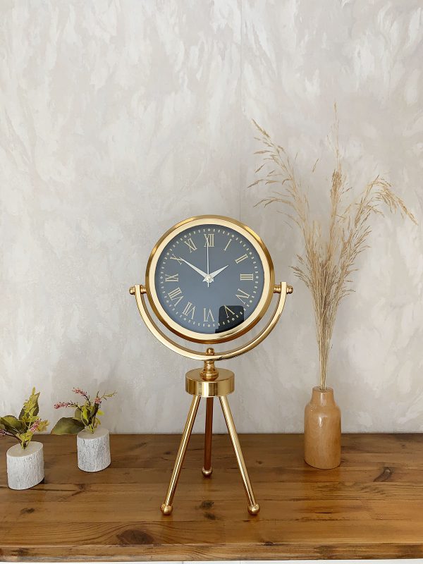Gold Metal Mini Tripod Sade Masa Saati 45x26 cm