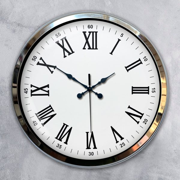40 cm Metal Chrome Roman Numeral Wall Clock