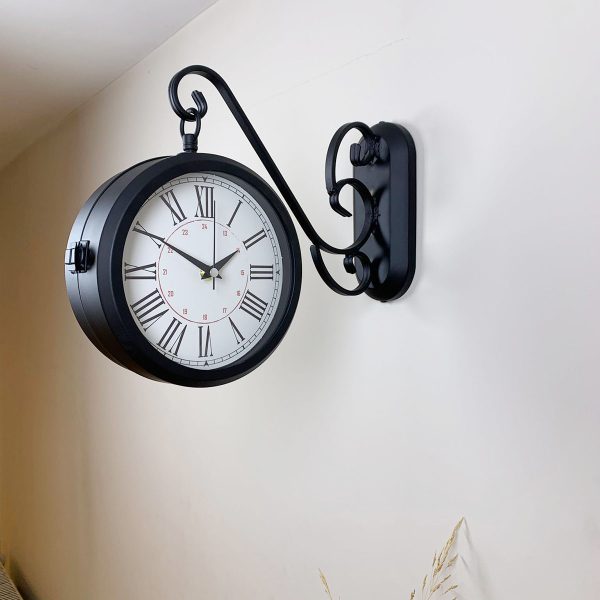 Black Metal Modern Station Clock 36x25 cm