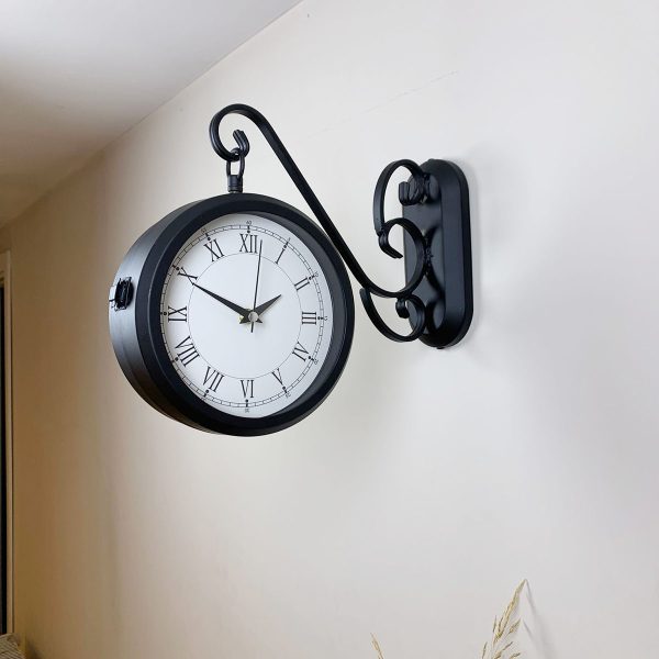 Siyah Metal Retro Çift Taraflı İstasyon Saati 36x25 cm