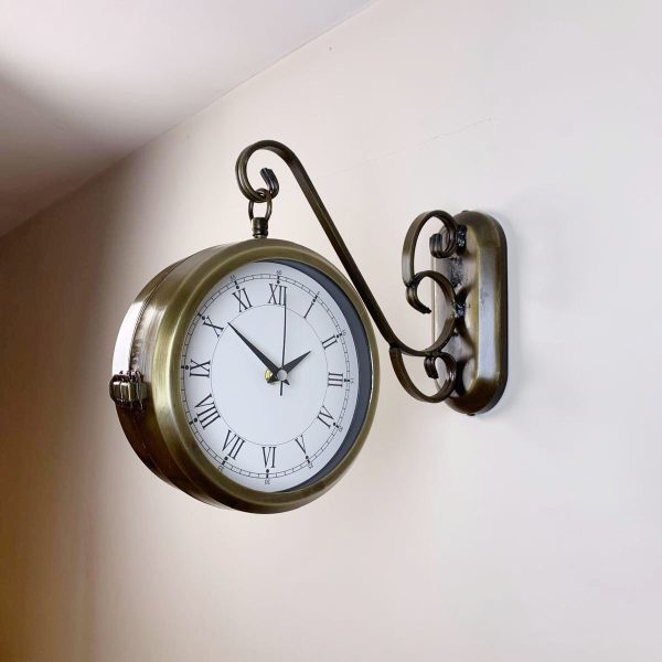 Eskitme Metal Romen İstasyon Saati 36x25 cm