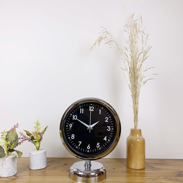 Krom Metal Gece Siyahı Masa Saati 25x20 cm