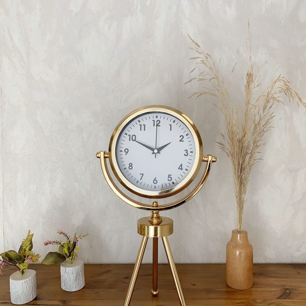 Gold Metal Mini Tripod Lüks Masa Saati 45x26 cm