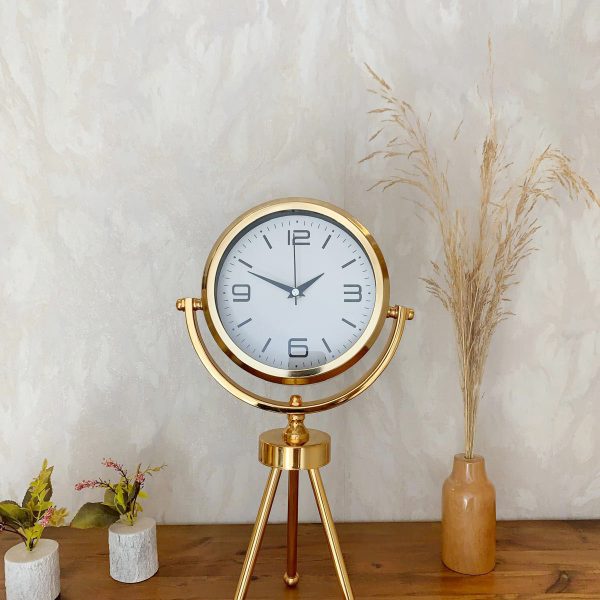 Gold Metal Mini Tripod Modern Masa Saati 45x26 cm