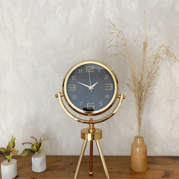 Gold Metal Mini Tripod Siyah İnci Masa Saati 45x26 cm