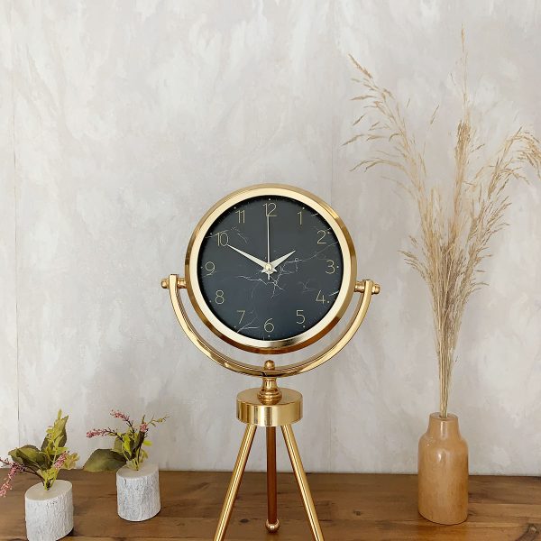 Gold Metal Mini Tripod Mermer İlhamı Masa Saati 45x26 cm