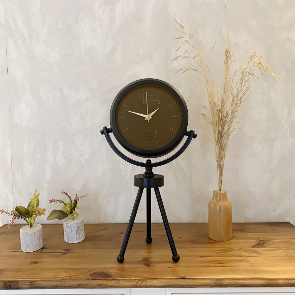 Siyah Metal Mini Tripod Spor Masa Saati 45x26 cm