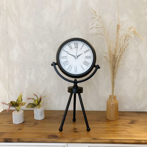 Siyah Metal Mini Tripod Modern Masa Saati 45x26 cm