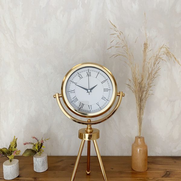 Gold Metal Mini Tripod Retro Masa Saati 45x26 cm