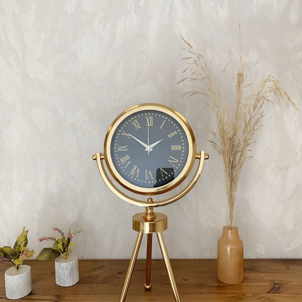 Gold Metal Mini Tripod Sade Masa Saati 45x26 cm