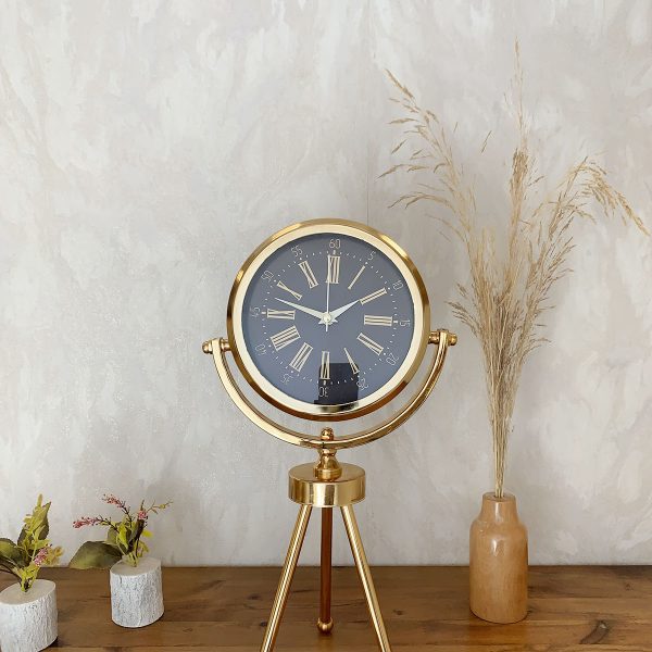 Gold Metal Mini Tripod Zarif Masa Saati 45x26 cm