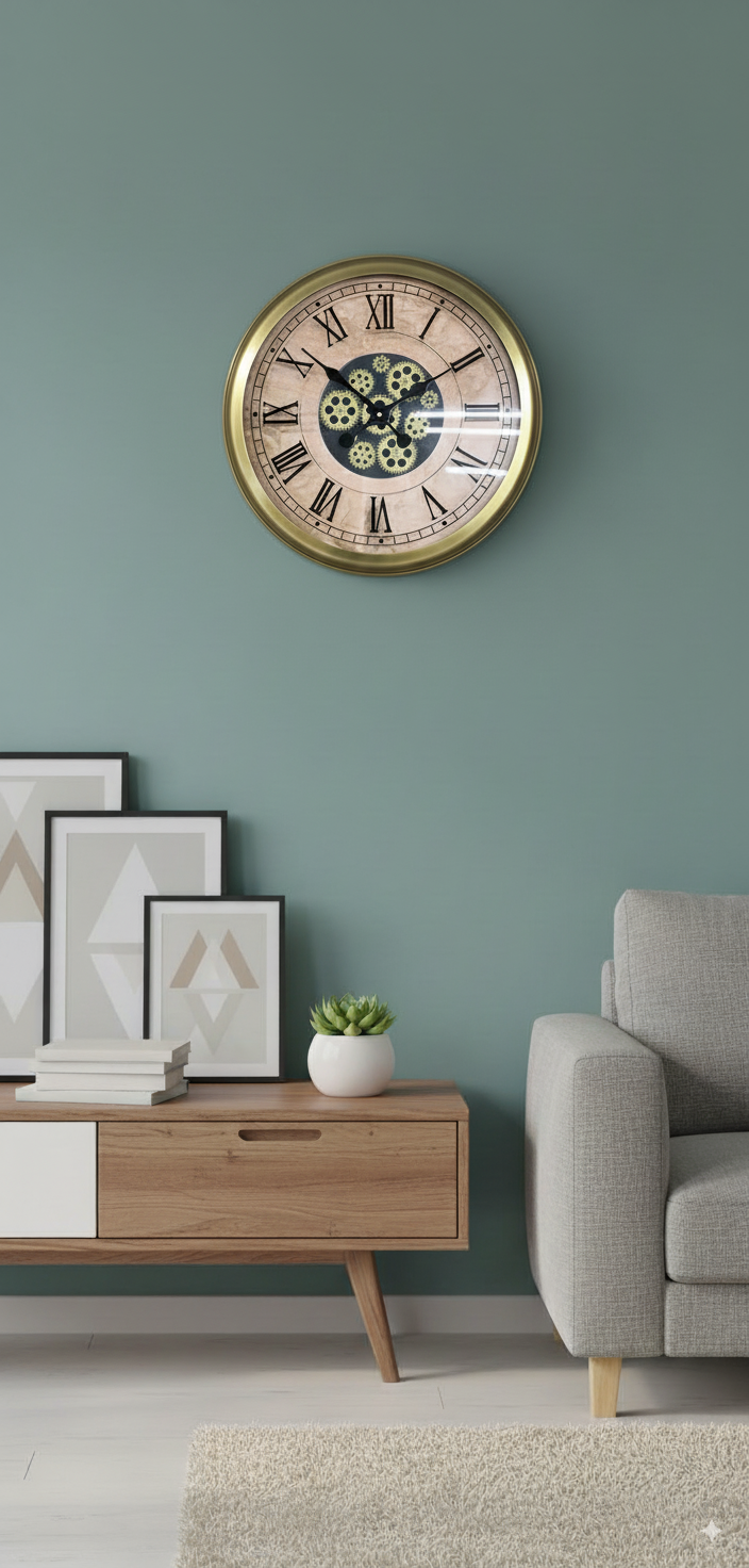 60 cm Eskitme Metal Çarklı Dekoratif Duvar Saati