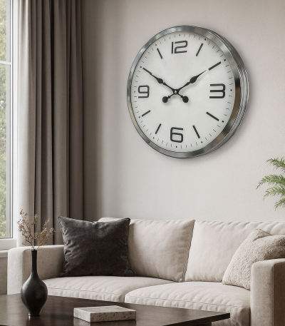 60 cm Krom Metal Dizayn Duvar Saati