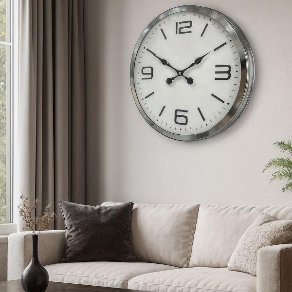 60 cm Krom Metal Dizayn Duvar Saati